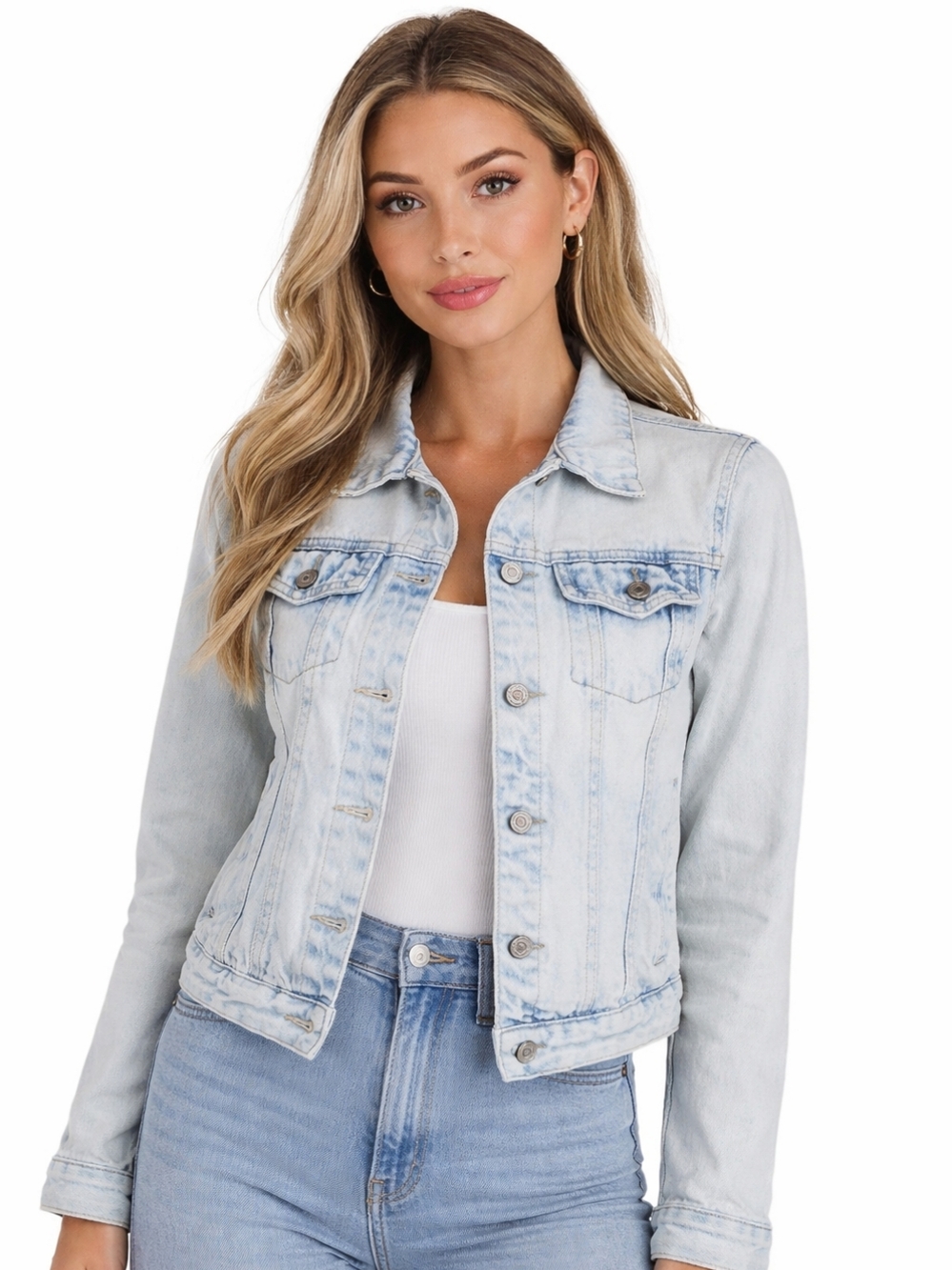 KanCan Trucker Jean Jacket Women Size L Stone Acid Wash Pockets Denim KC2007L - Picture 12 of 12